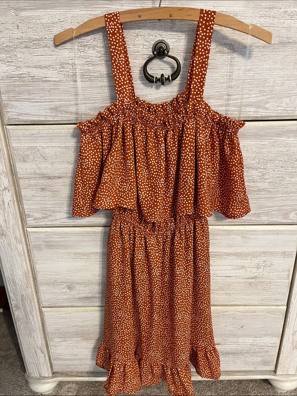 Liberty Love Rust Polka Dot Ruffle Mini Dress